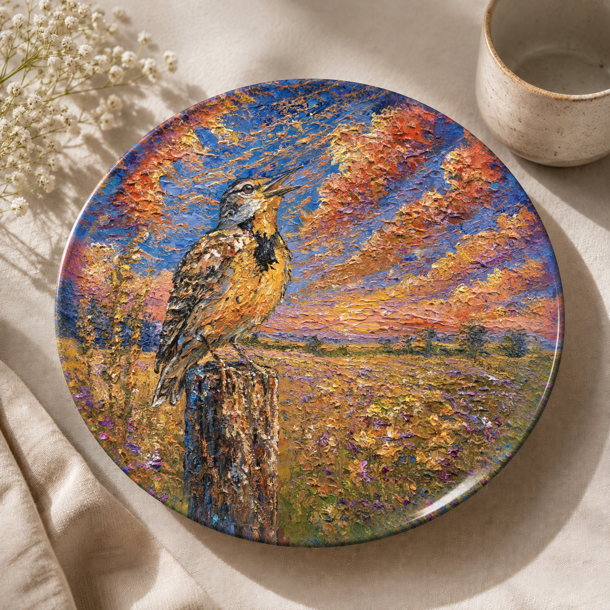 Western Meadowlark Hero — 8-inch art plate