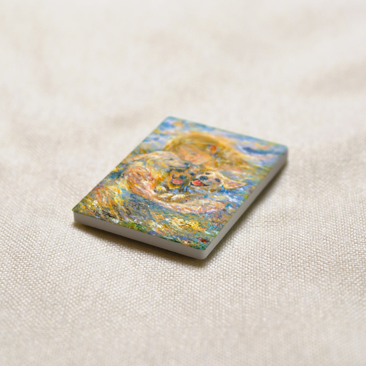 Held in Light art magnet at an angle, showing the stone edge