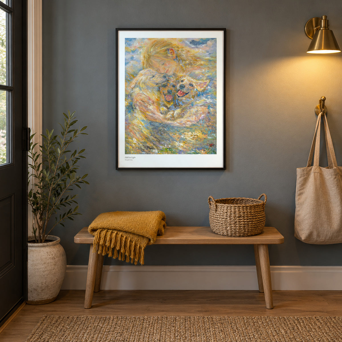 Held in Light studio print, 17 × 22 in, in a black frame in an entryway (frame not included)