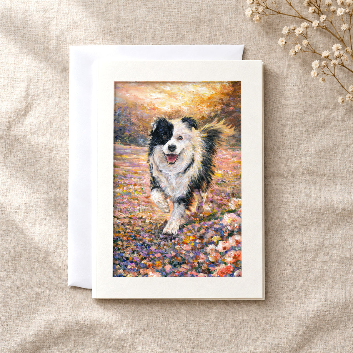 Jack art card: a folded 5×7 card with the artwork in a centred window, with a white envelope