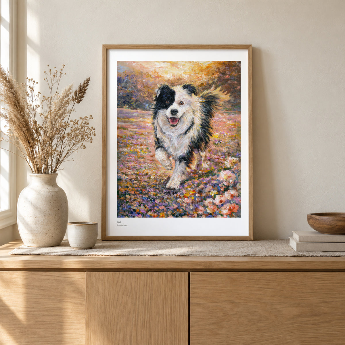 Jack studio print, 17 × 22 in, in a light oak frame on a sideboard (frame not included)