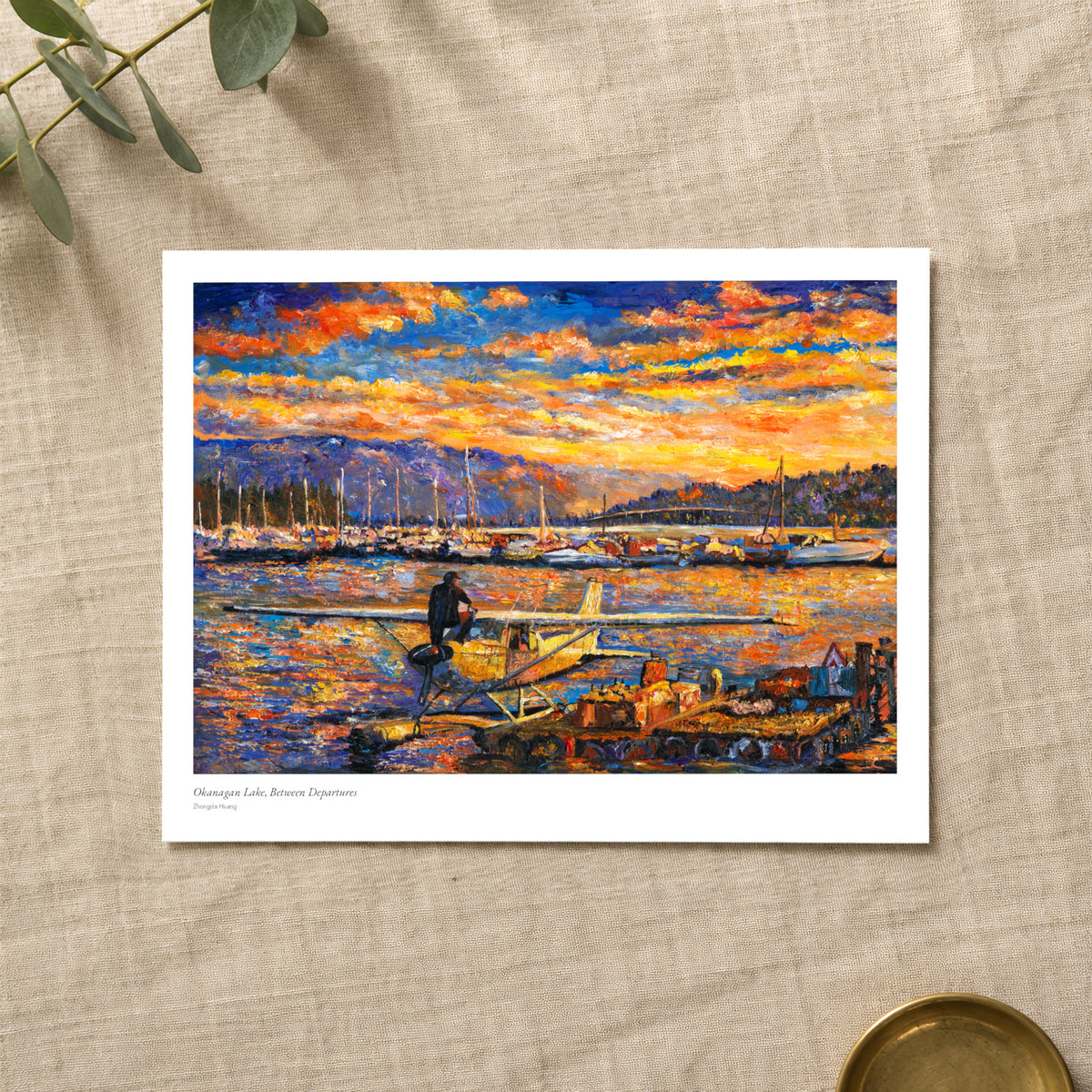 Okanagan Lake, Between Departures studio print with title and signature margin, lying on linen