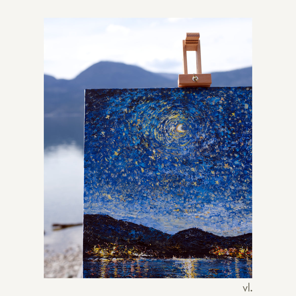 Photo of the original Okanagan Lake in Moonlight painting