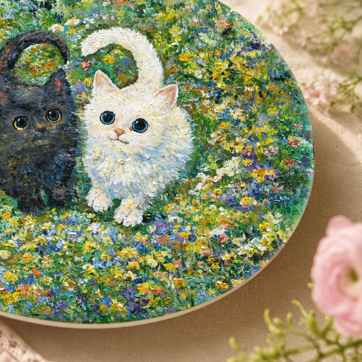 Little Hearts in the Meadow — art plate close-up