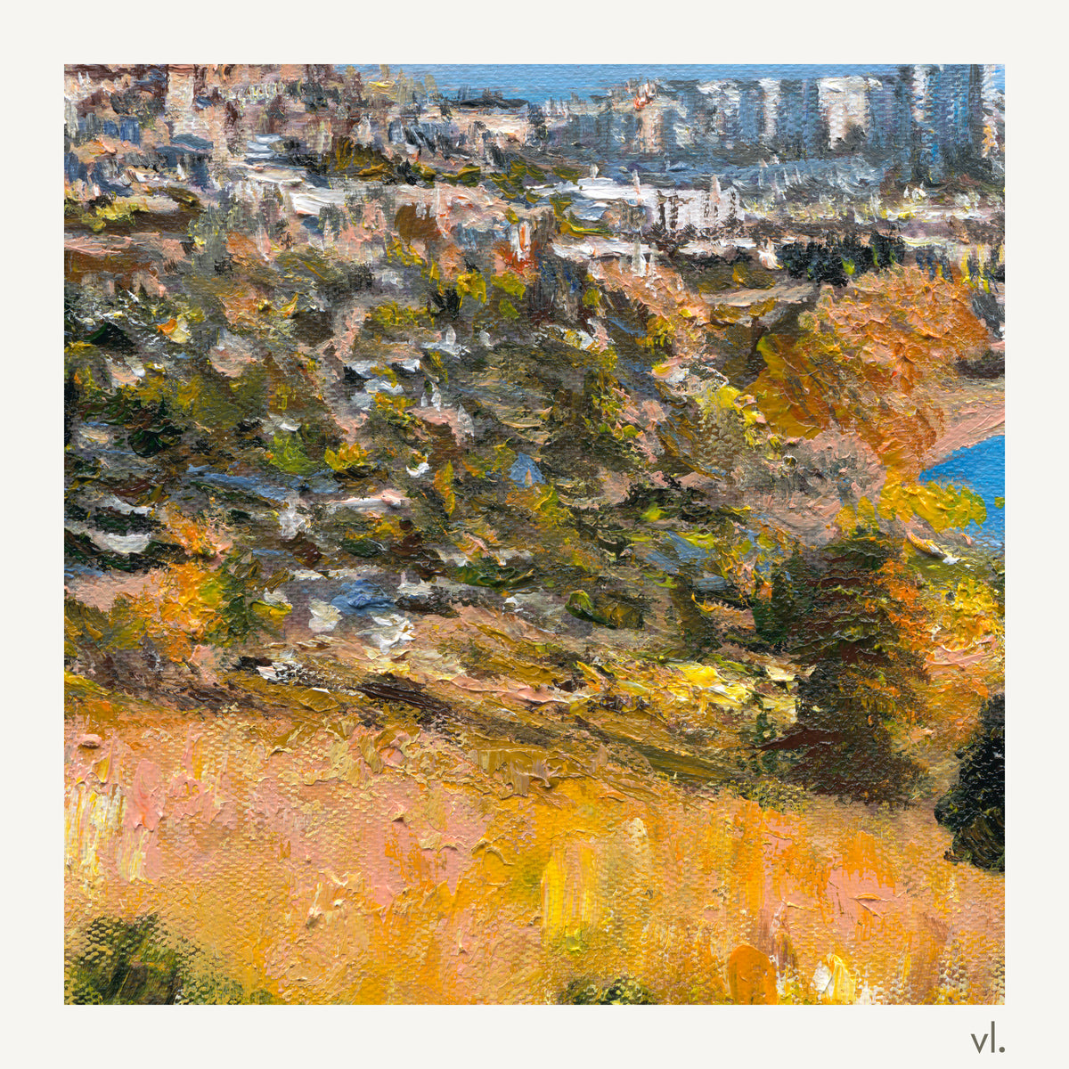 Detail of Okanagan Lake at Knox Mountain by Yingzhi Chen, showing the brushwork