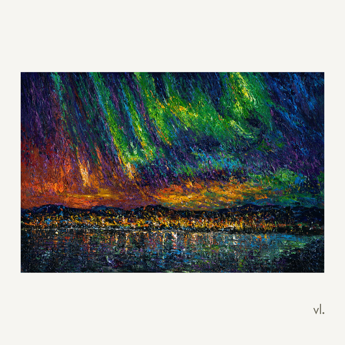 Okanagan Lake Beneath the Aurora by Zhongda Huang, original painting, full view