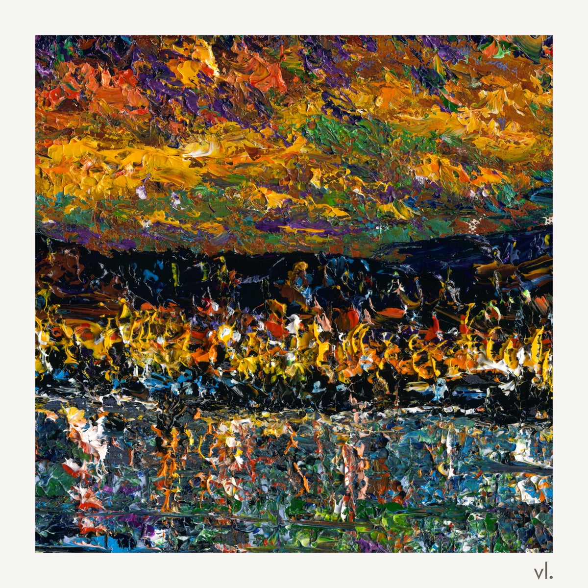 Detail of Okanagan Lake Beneath the Aurora by Zhongda Huang, showing the brushwork