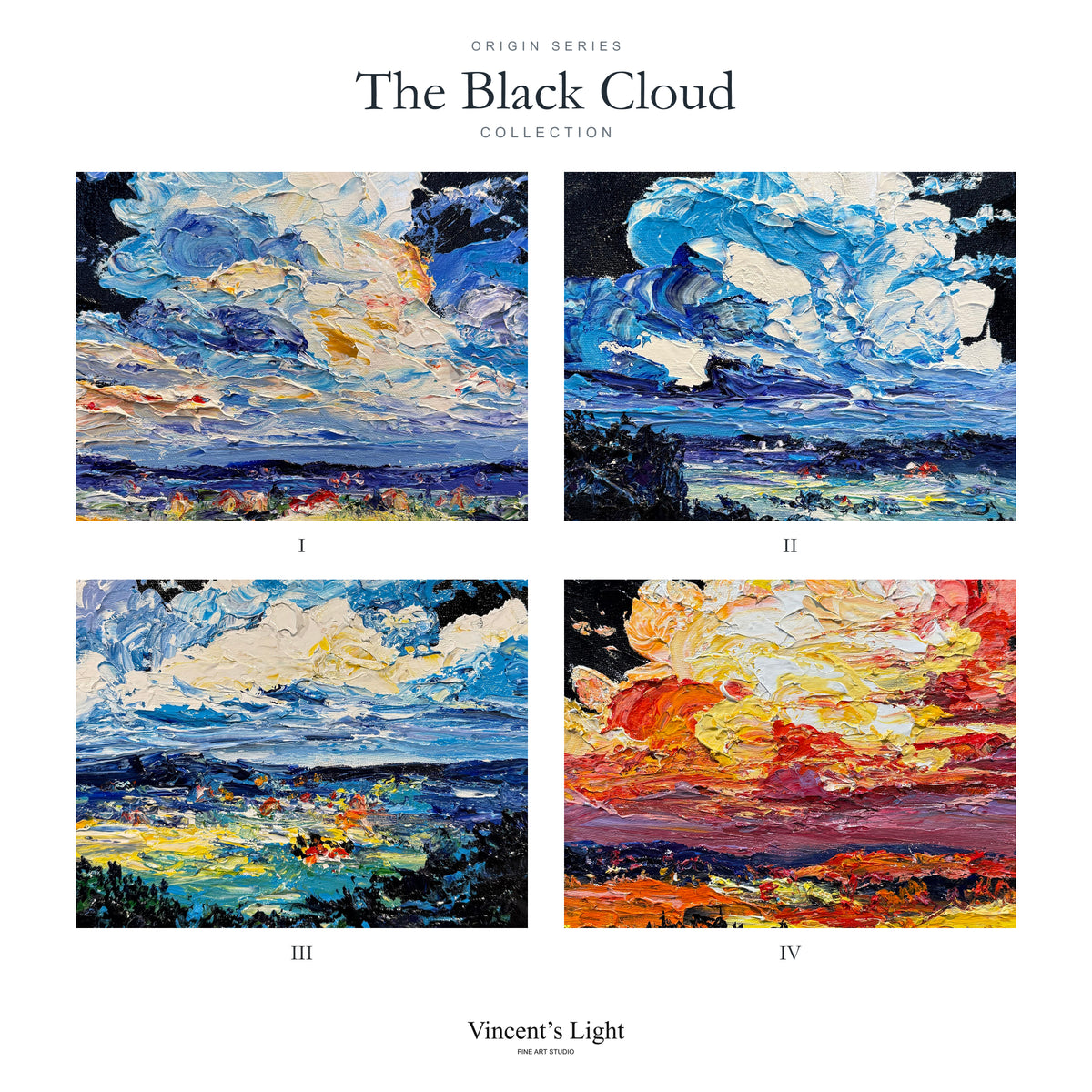 The Black Cloud Collection by Yingzhi Chen — details of original paintings I, II, III and IV, arranged in a four-panel collection cover.