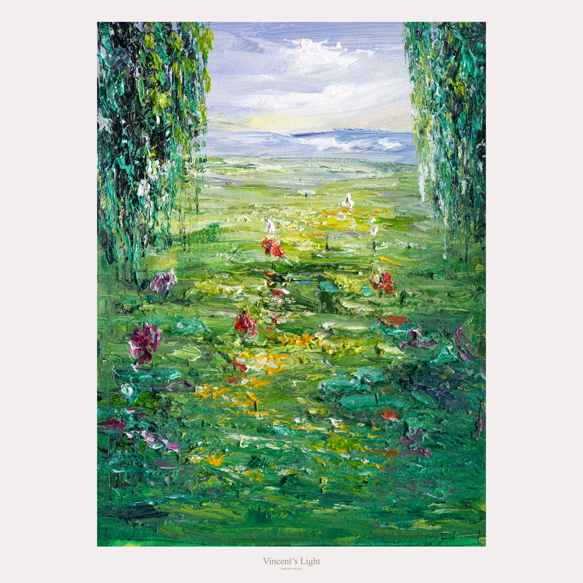 Water Lilies I by Yingzhi Chen — complete original acrylic painting, 12 × 16 in