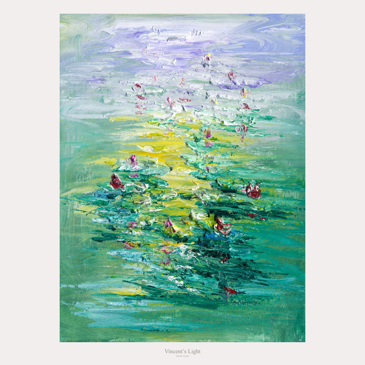 Water Lilies IV by Yingzhi Chen — complete original acrylic painting, 12 × 16 in