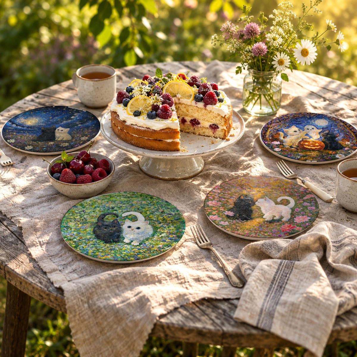Palette & Plate: 8-inch art plates set for dessert on linen