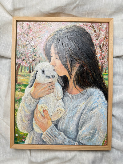 Robin Hood — original oil painting by Zhongda Huang, shown in its light wooden frame
