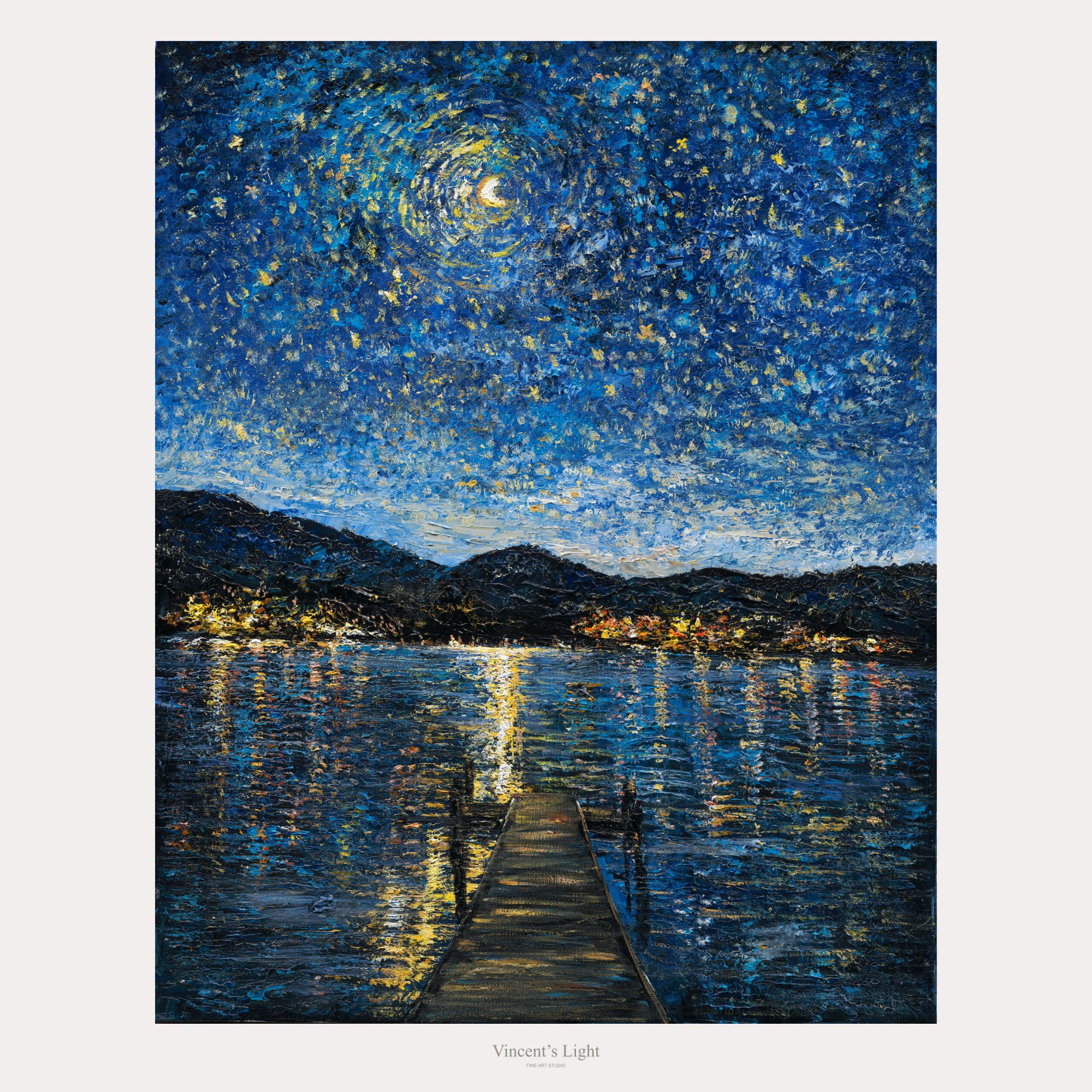 Le lac Okanagan au clair de lune | Cartes de vœux