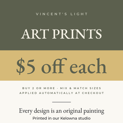 Vincent's Light Art Prints: buy 2 or more and save $5 on each, mix and match sizes, applied automatically at checkout