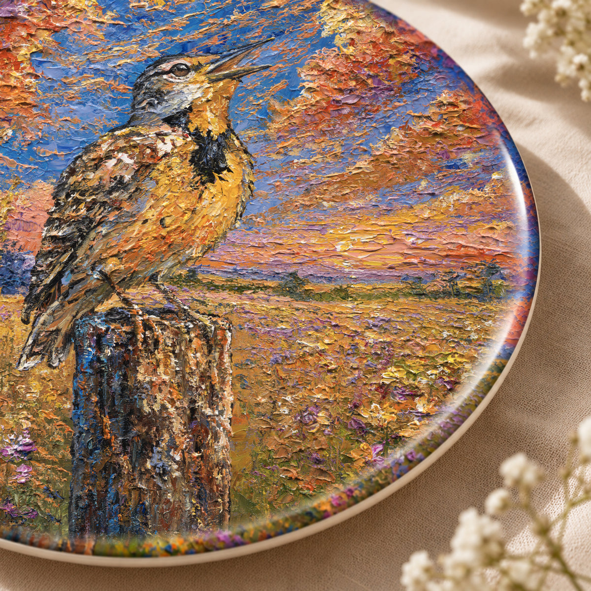 Western Meadowlark Detail — 8-inch art plate