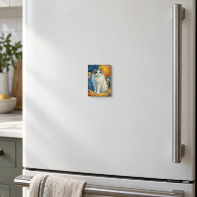 Bunbun art magnet on a warm white fridge door