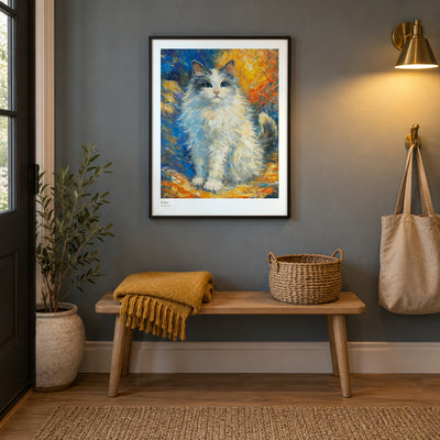 Bunbun studio print, 17 × 22 in, in a black frame in an entryway (frame not included)