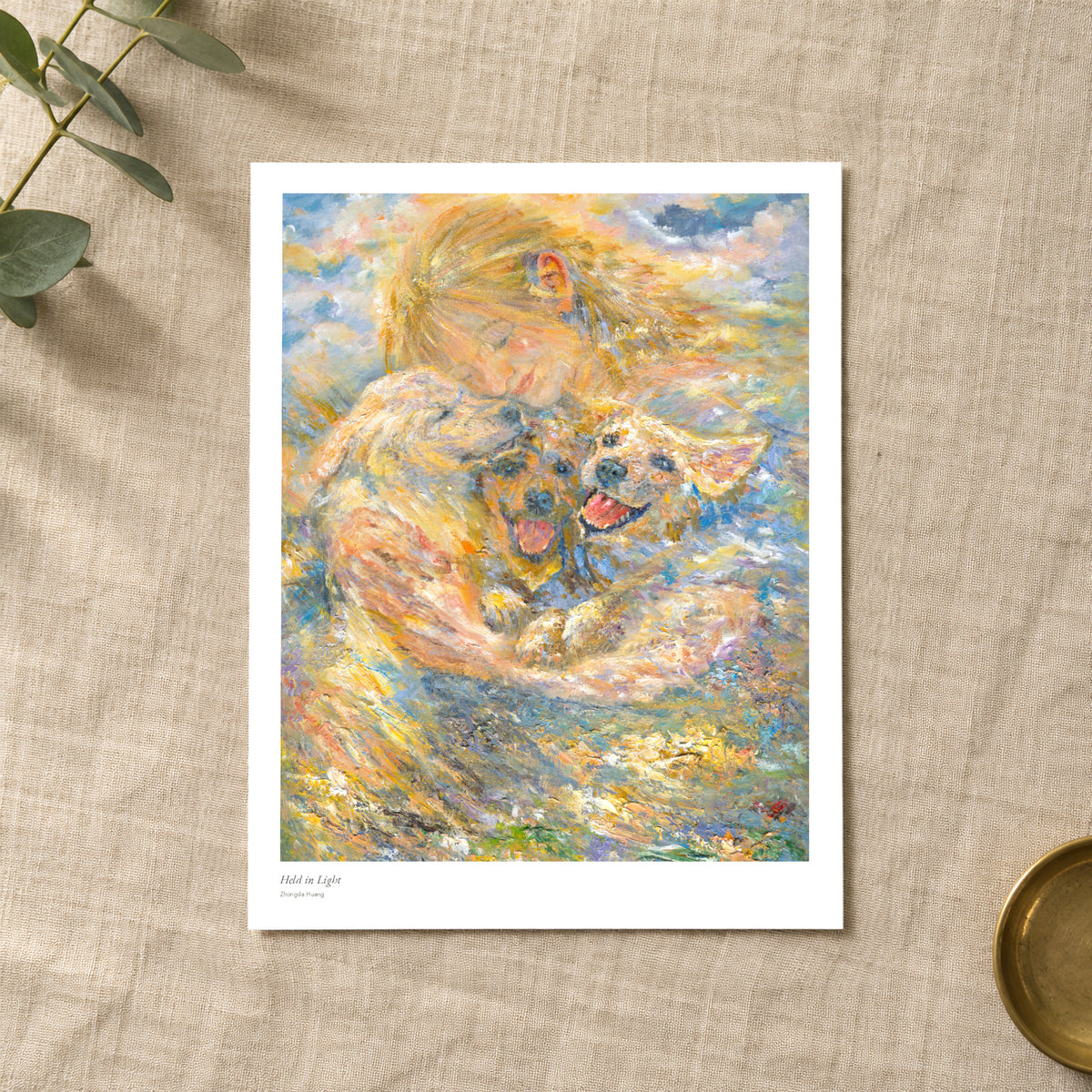 Held in Light studio print with title and signature margin, lying on linen