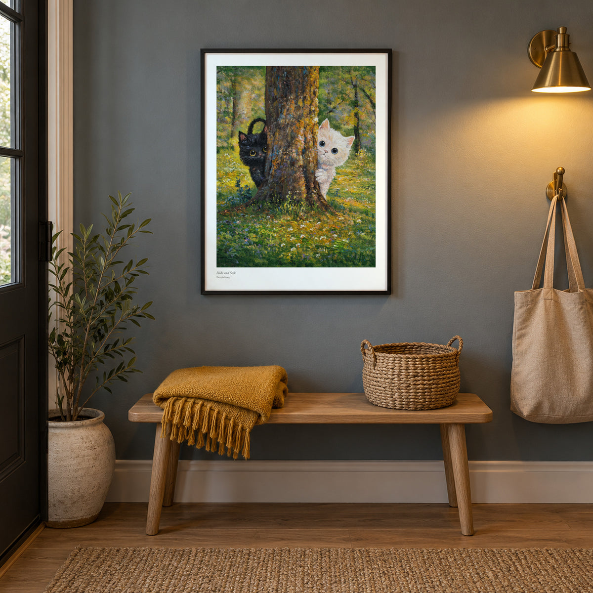 Hide and Seek studio print, 17 × 22 in, in a black frame in an entryway (frame not included)