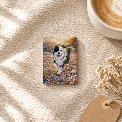 Jack art magnet on linen with coffee and dried flowers