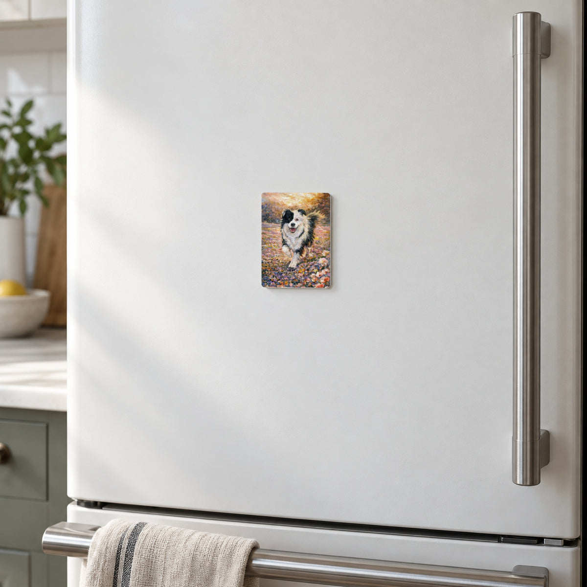 Jack art magnet on a warm white fridge door