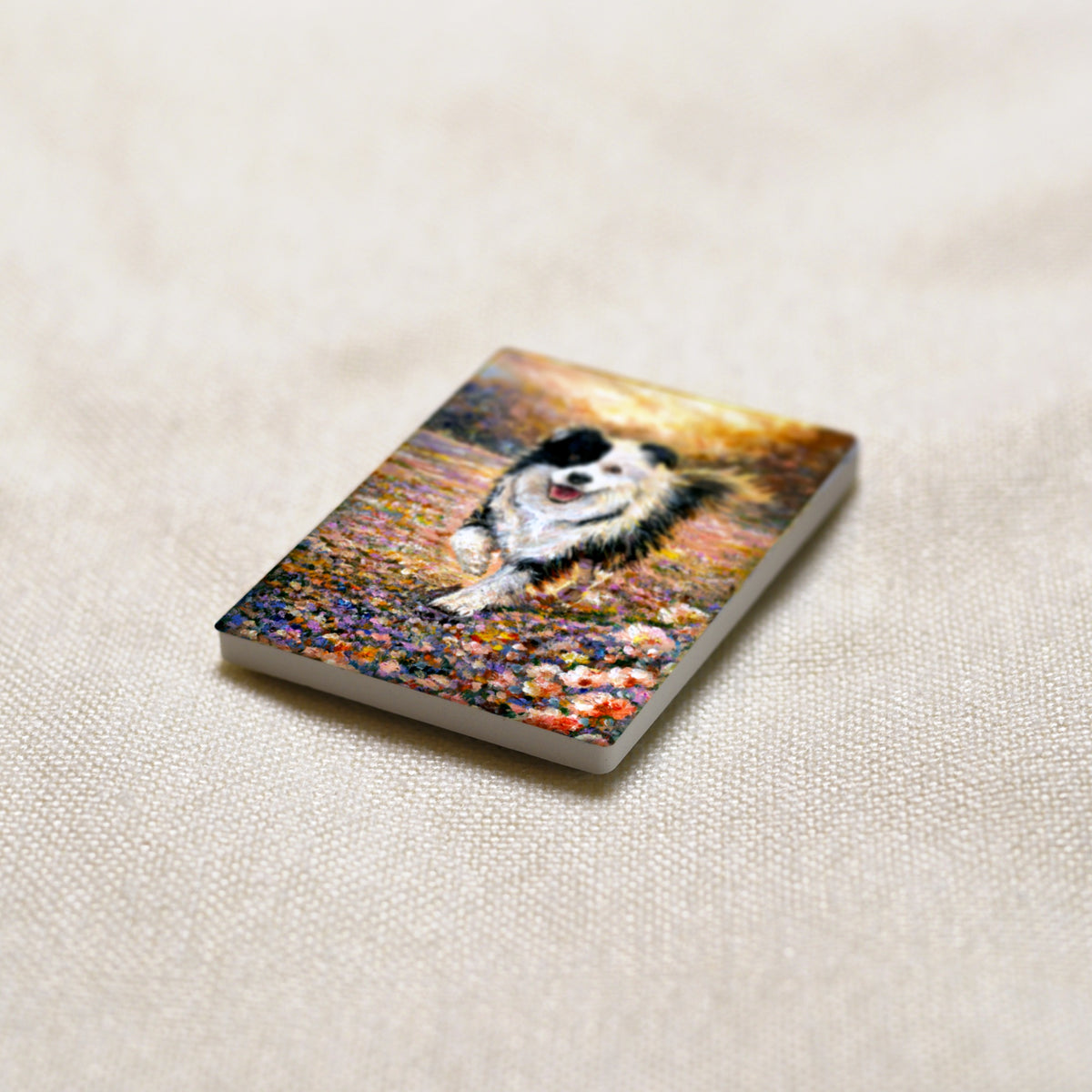Jack art magnet at an angle, showing the stone edge