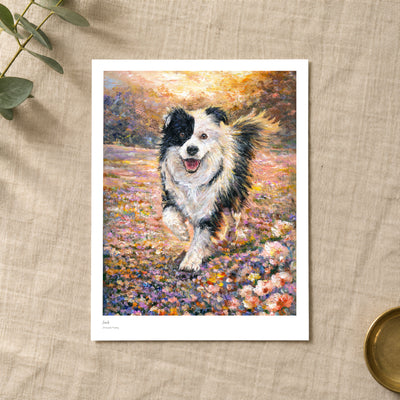 Jack studio print with title and signature margin, lying on linen