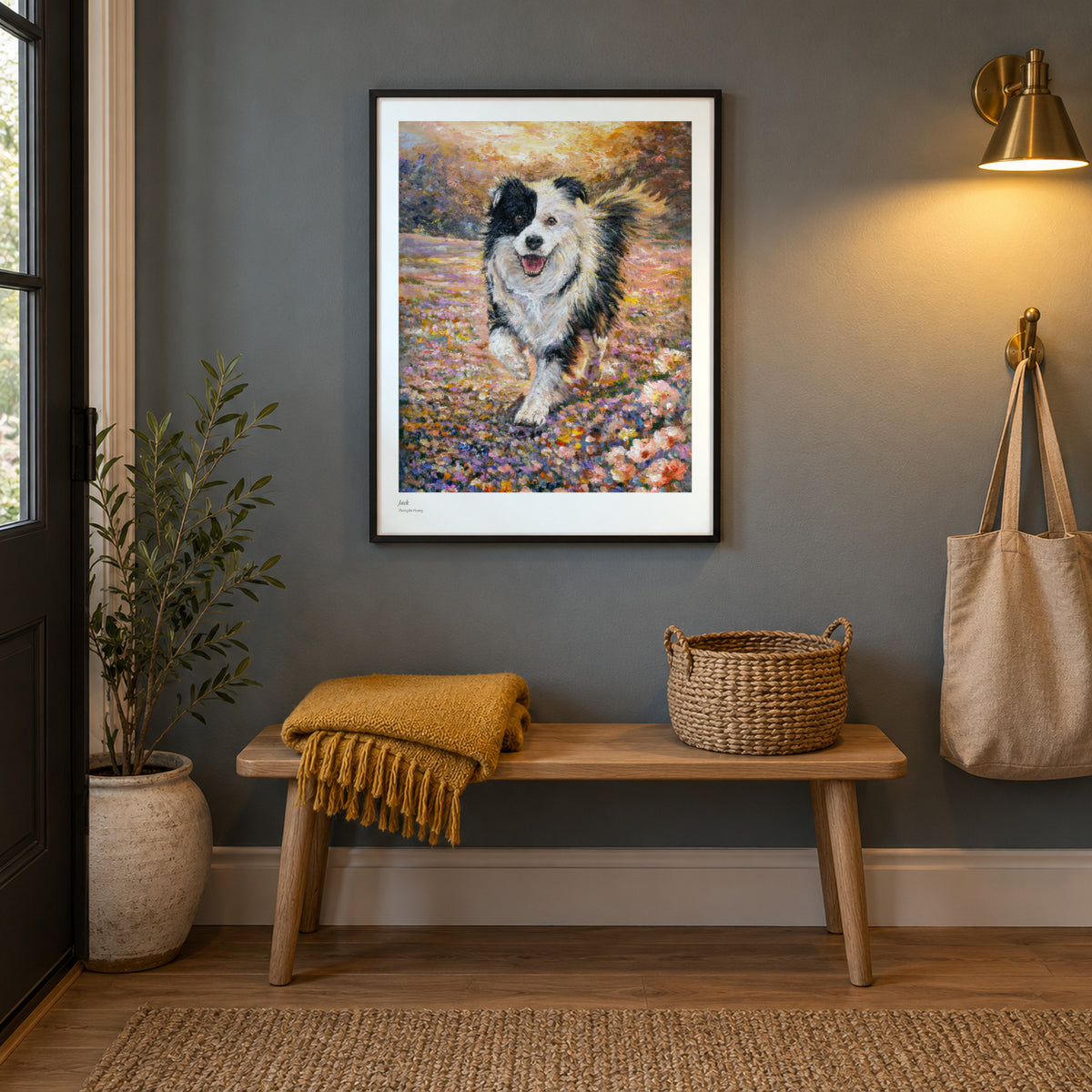 Jack studio print, 17 × 22 in, in a black frame in an entryway (frame not included)