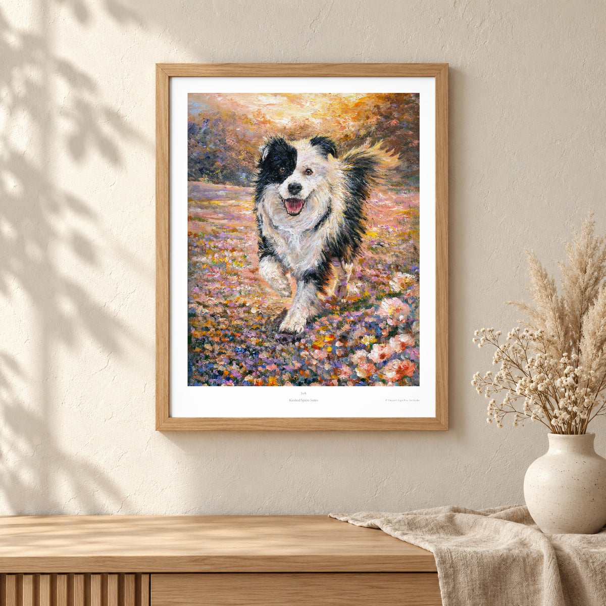 Jack art print shown in an oak frame on a wall (frame not included)