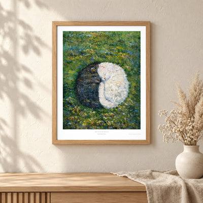 Little Hearts in the Meadow II art print shown in an oak frame on a wall (frame not included)