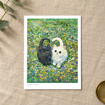 Little Hearts in the Meadow studio print with title and signature margin, lying on linen