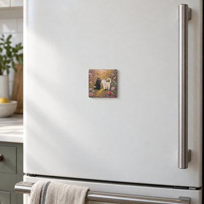 Little Nose Kiss art magnet on a warm white fridge door