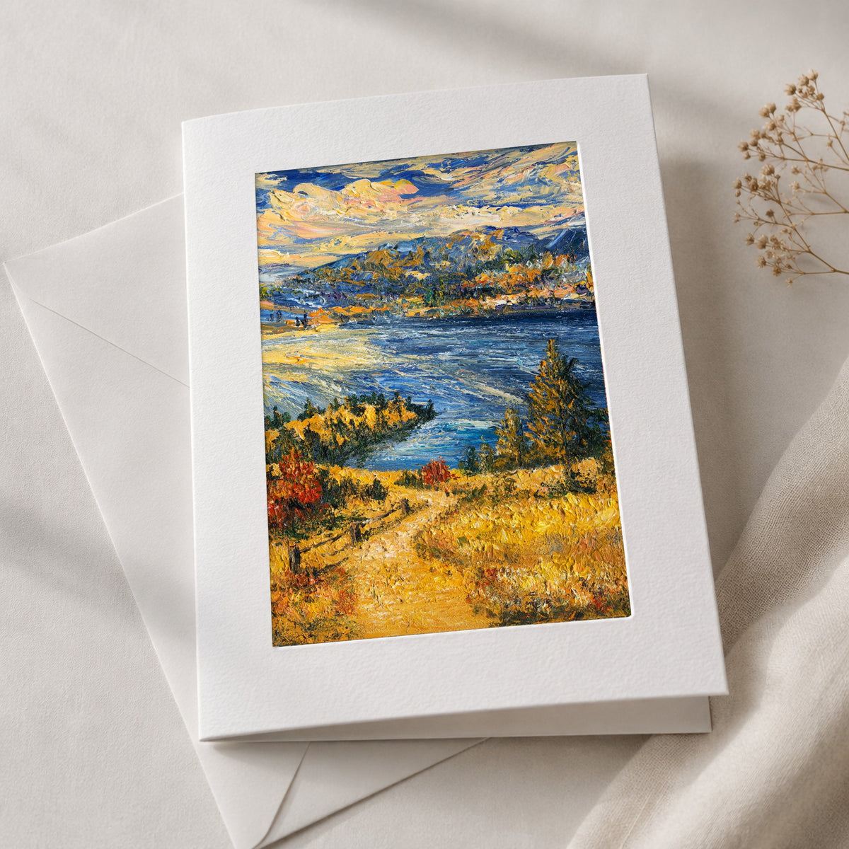Okanagan Lake from the Heights art card in an acid-free 5×7 mat with envelope