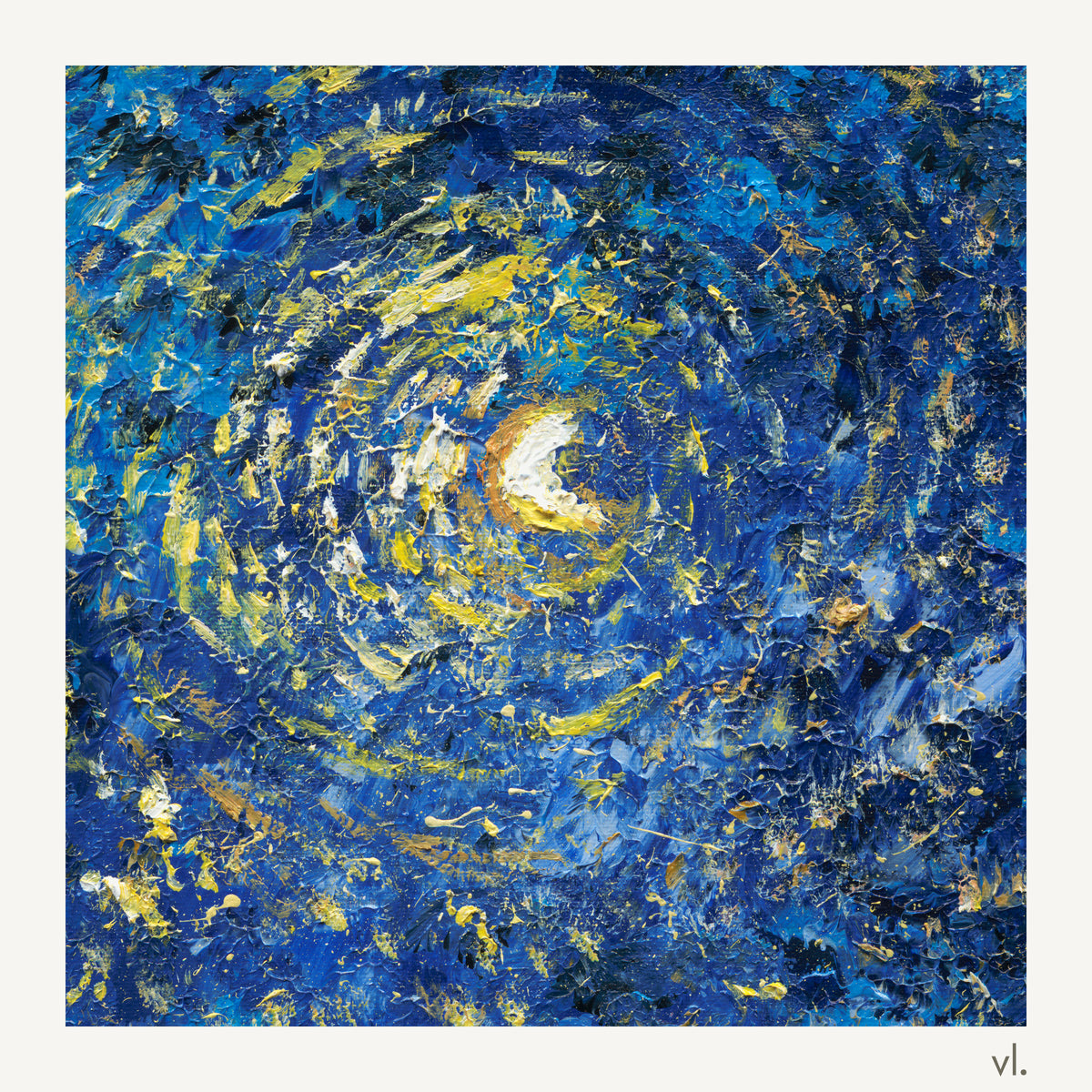 Detail of Okanagan Lake in Moonlight by Zhongda Huang: the moon and night sky brushwork