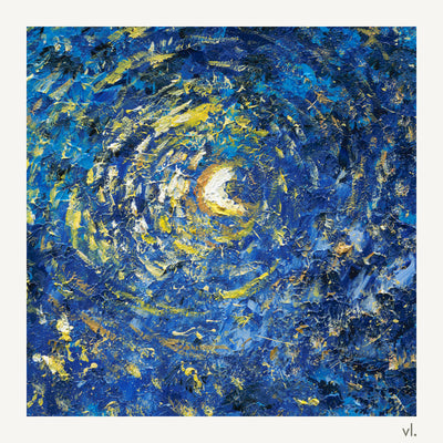 Detail of Okanagan Lake in Moonlight by Zhongda Huang: the moon and night sky brushwork