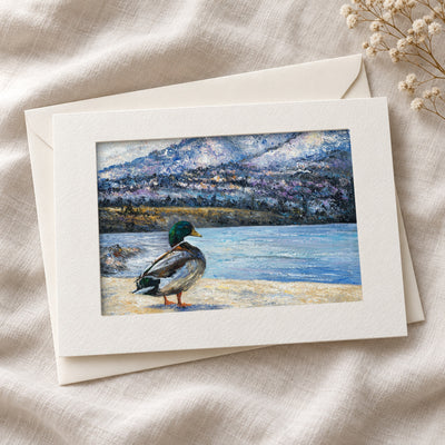 Okanagan Lake at the Edge of Winter art card in an acid-free 5×7 mat with envelope