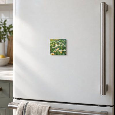 Rain Lilies art magnet on a warm white fridge door