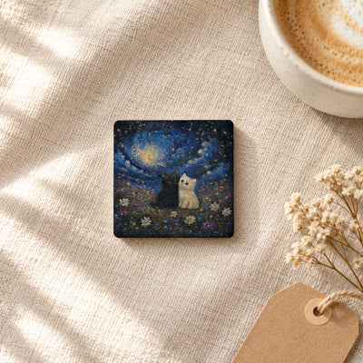 Starry Night art magnet on linen with coffee and dried flowers