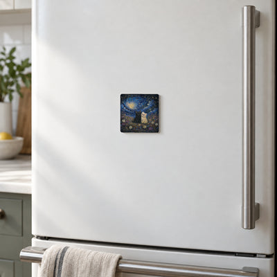 Starry Night art magnet on a warm white fridge door