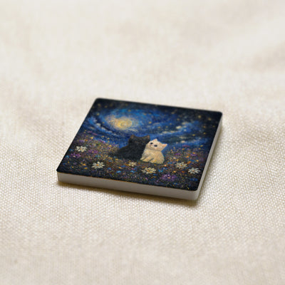 Starry Night art magnet at an angle, showing the stone edge