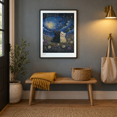 Starry Night studio print, 17 × 22 in, in a black frame in an entryway (frame not included)