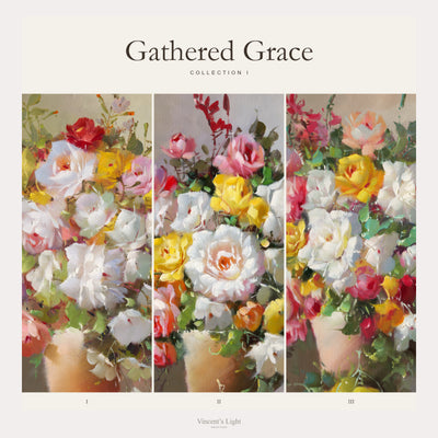 Gathered Grace Collection I by Yingzhi Chen — floral details from three original oil paintings