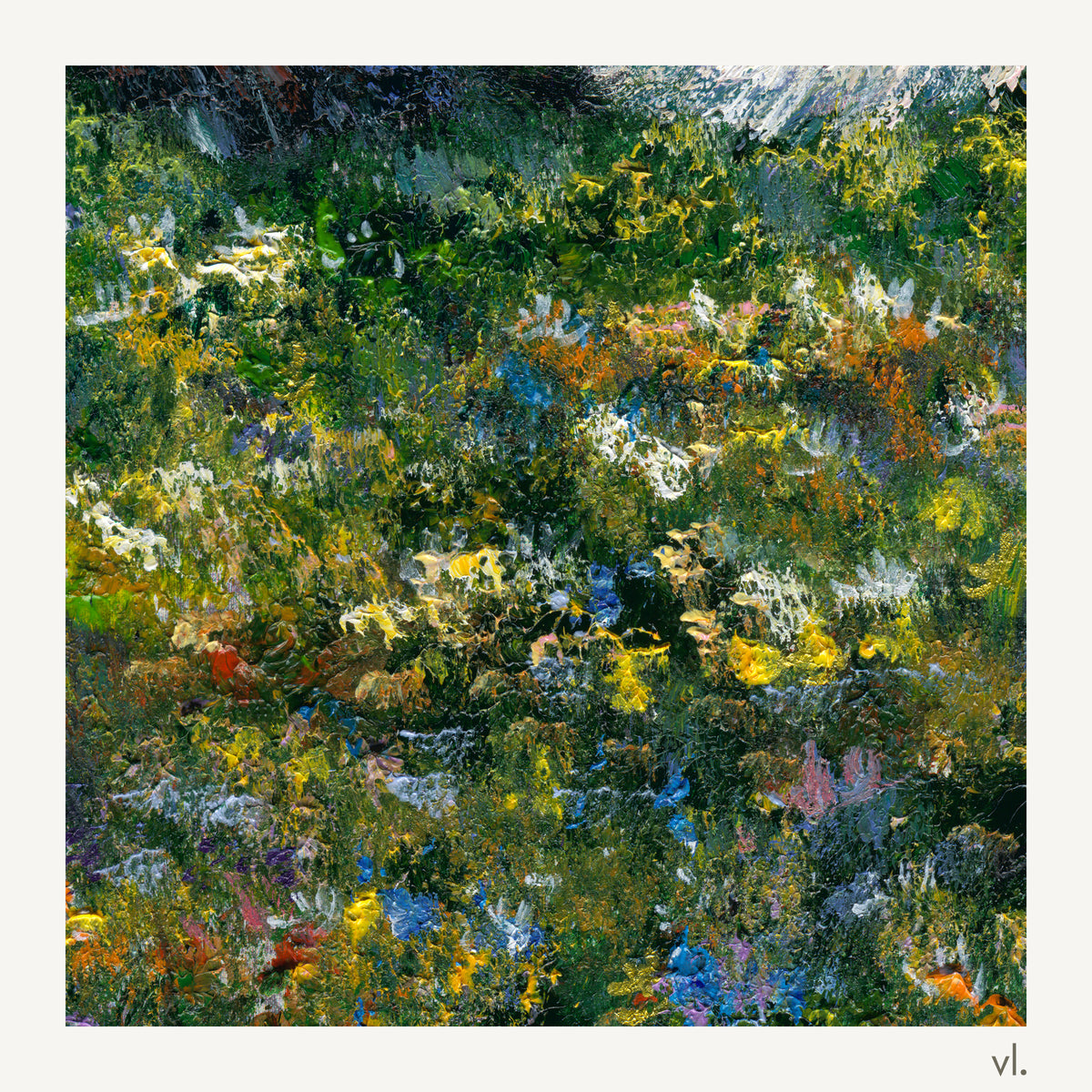 Detail of Little Hearts in the Meadow II by Zhongda Huang, showing the brushwork