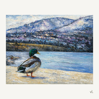 Okanagan Lake at the Edge of Winter by Zhongda Huang, original painting, full view