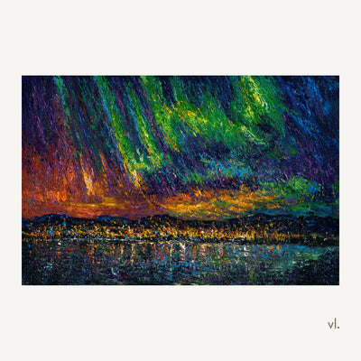 Okanagan Lake Beneath the Aurora by Zhongda Huang, original painting, full view