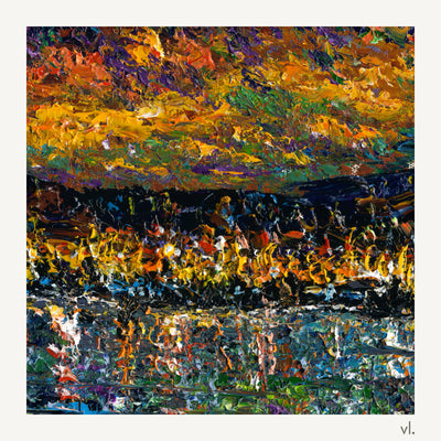 Detail of Okanagan Lake Beneath the Aurora by Zhongda Huang, showing the brushwork