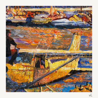 Detail of Okanagan Lake, Between Departures by Zhongda Huang, showing the brushwork