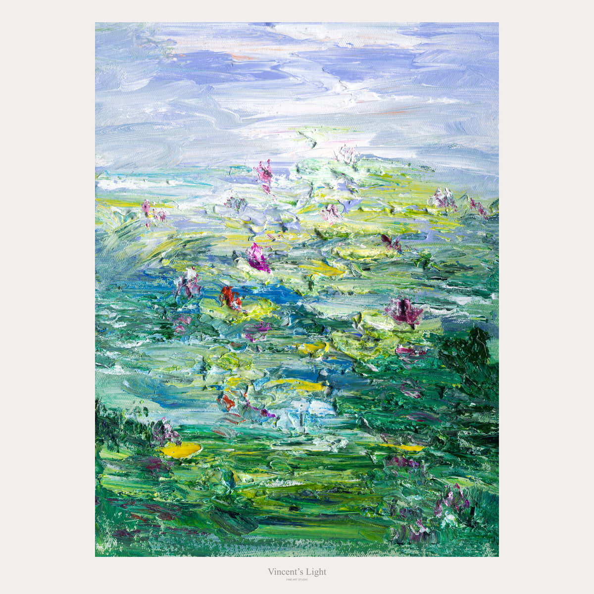Water Lilies III by Yingzhi Chen — complete original acrylic painting, 12 × 16 in