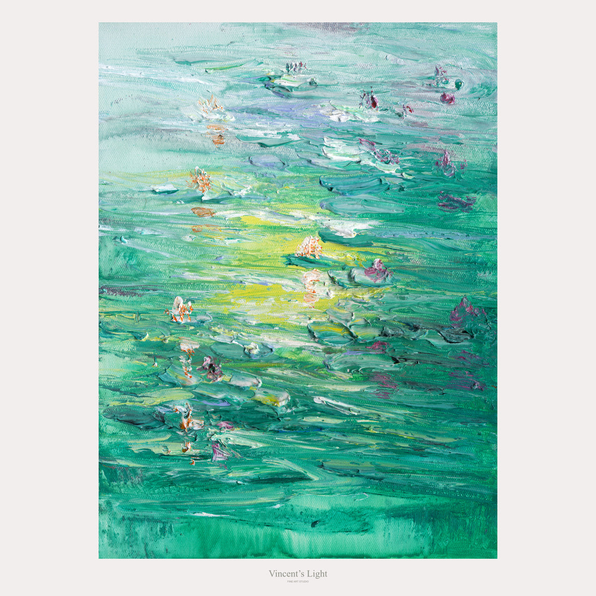 Water Lilies V by Yingzhi Chen — complete original acrylic painting, 12 × 16 in