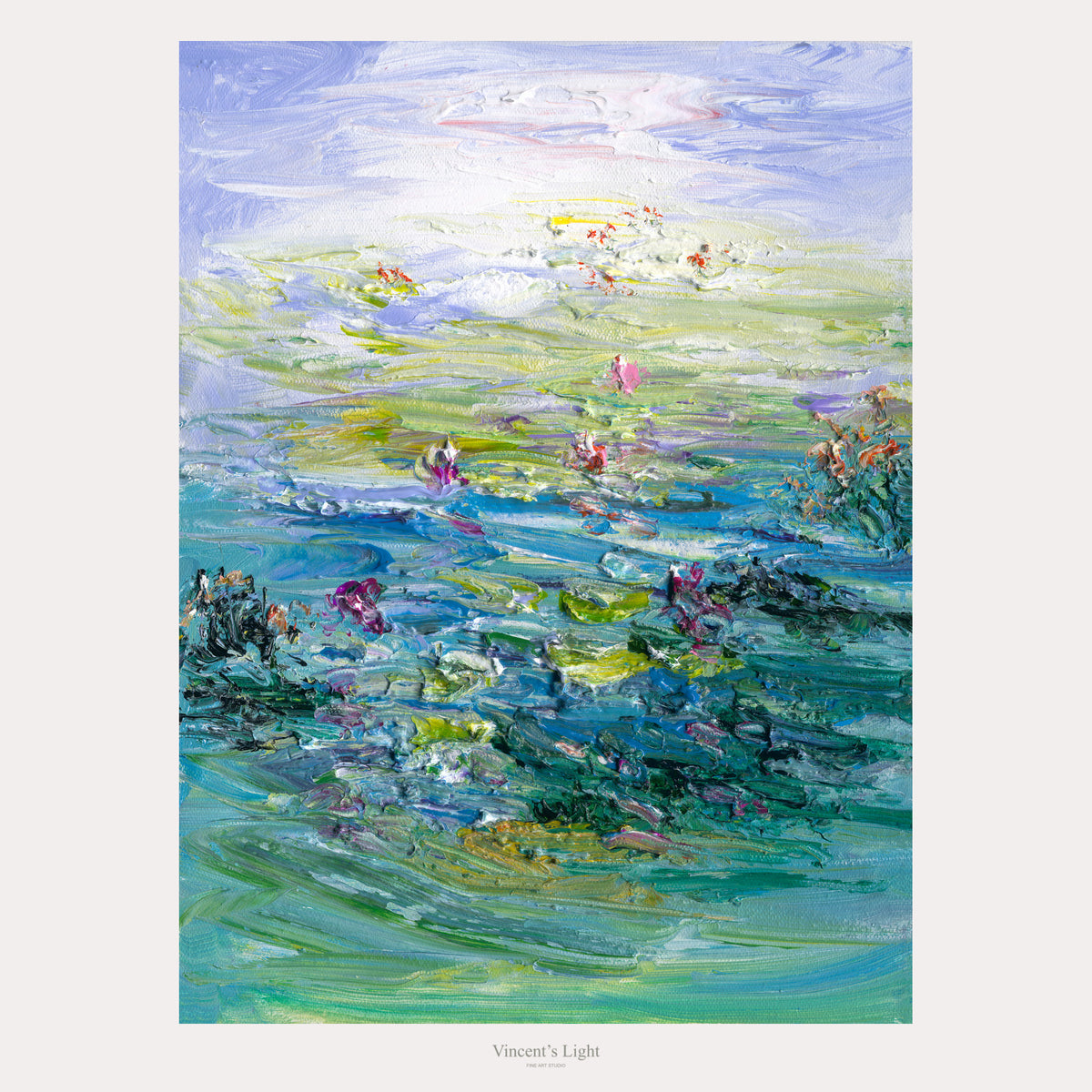 Water Lilies VII by Yingzhi Chen — complete original acrylic painting, 12 × 16 in